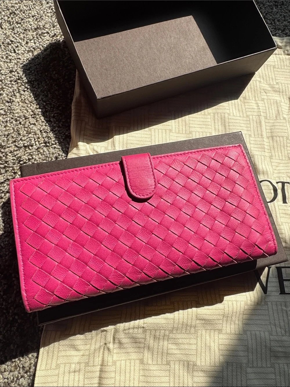 Bottega Veneta Hot Pink Intrecciato Fold-Over Wallet